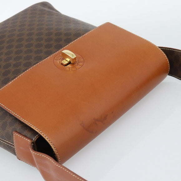 CELINE Macadam Canvas Shoulder Bag PVC Leather Brown Gold Auth 190382A