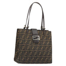 FENDI Zucca Canvas Mamma Baguette Tote Bag Brown Black Auth 190385-1