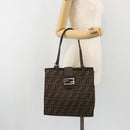 FENDI Zucca Canvas Mamma Baguette Tote Bag Brown Black Auth 190385-25