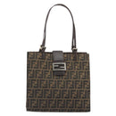 FENDI Zucca Canvas Mamma Baguette Tote Bag Brown Black Auth 190385-13