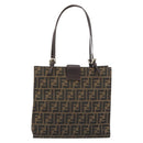 FENDI Zucca Canvas Mamma Baguette Tote Bag Brown Black Auth 190385-2