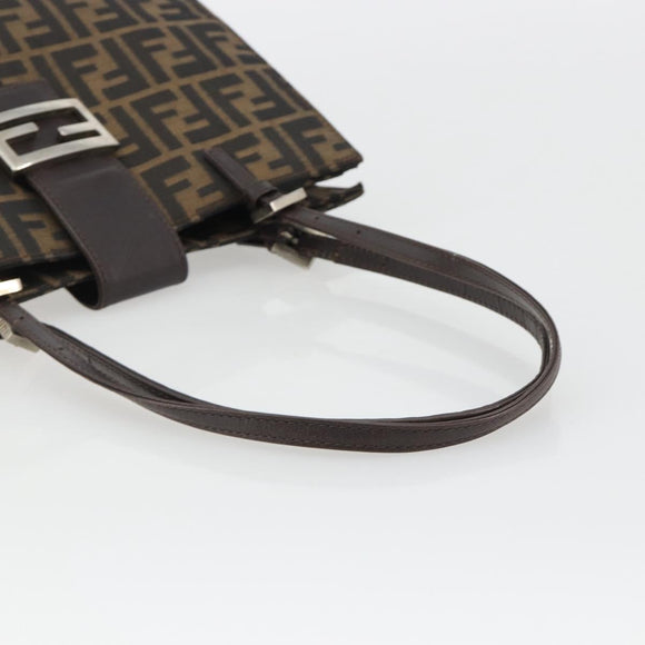 FENDI Zucca Canvas Mamma Baguette Tote Bag Brown Black Auth 190385
