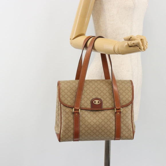 CELINE Macadam Canvas Hand Bag PVC Beige Gold Auth 190386