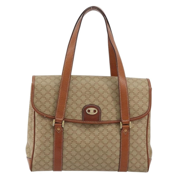 CELINE Macadam Canvas Hand Bag PVC Beige Gold Auth 190386