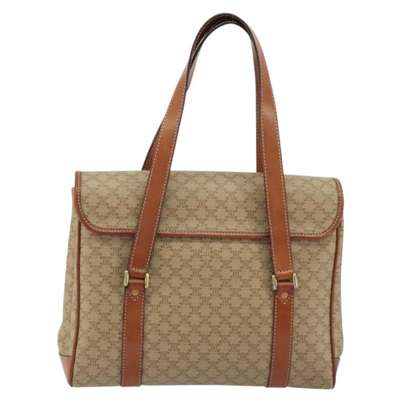 CELINE Macadam Canvas Hand Bag PVC Beige Gold Auth 190386