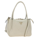 PRADA Hand Bag Vittero Dino Leather 2way White Gold Auth 190387V-1