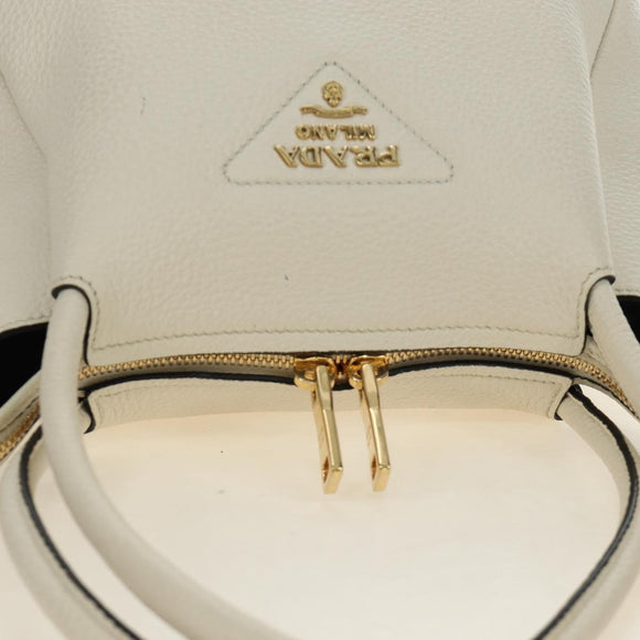 PRADA Hand Bag Vittero Dino Leather 2way White Gold Auth 190387V