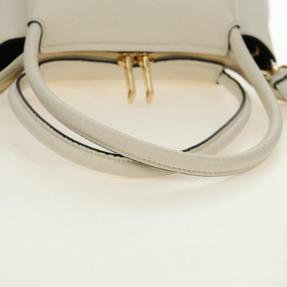 PRADA Hand Bag Vittero Dino Leather 2way White Gold Auth 190387V