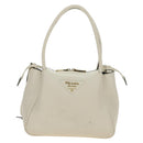PRADA Hand Bag Vittero Dino Leather 2way White Gold Auth 190387V-13