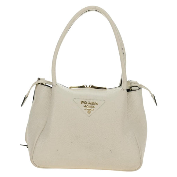 PRADA Hand Bag Vittero Dino Leather 2way White Gold Auth 190387V