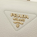 PRADA Hand Bag Vittero Dino Leather 2way White Gold Auth 190387V-24