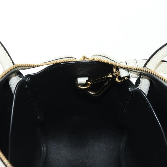 PRADA Hand Bag Vittero Dino Leather 2way White Gold Auth 190387V