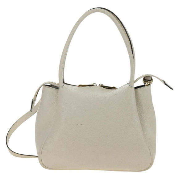 PRADA Hand Bag Vittero Dino Leather 2way White Gold Auth 190387V
