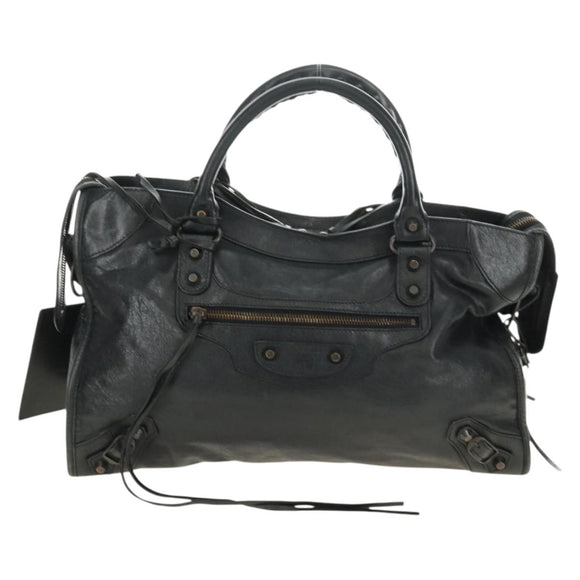 BALENCIAGA The City Hand Bag Leather 2way Black 115748 Auth 190388SAM
