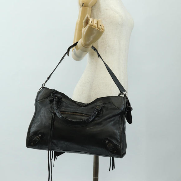 BALENCIAGA The City Hand Bag Leather 2way Black 115748 Auth 190388SAM