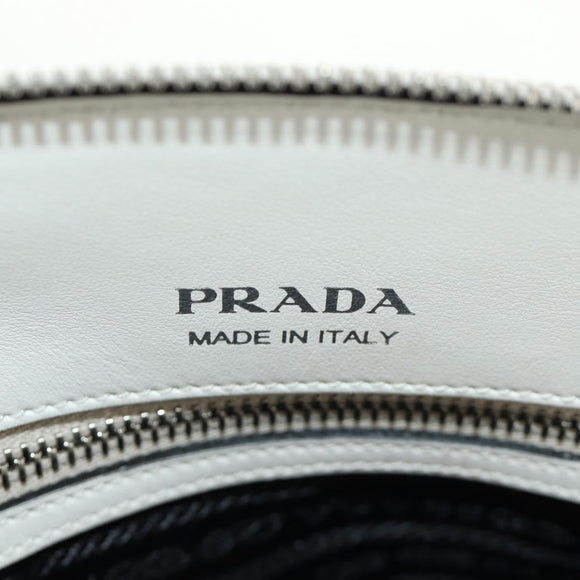 PRADA Hand Bag Leather 2way White Silver Auth 190398SAM
