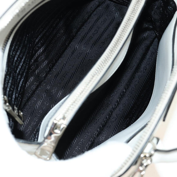 PRADA Hand Bag Leather 2way White Silver Auth 190398SAM