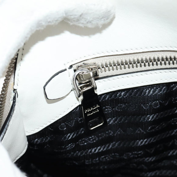 PRADA Hand Bag Leather 2way White Silver Auth 190398SAM