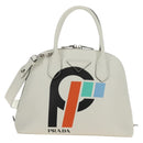 PRADA Hand Bag Leather 2way White Silver Auth 190398SAM-13