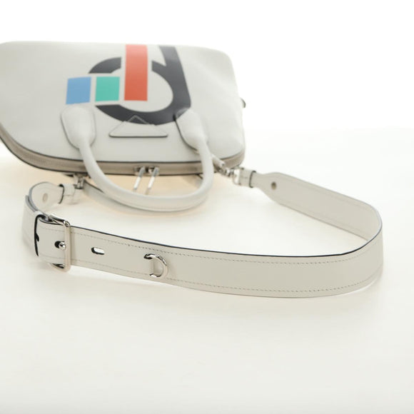 PRADA Hand Bag Leather 2way White Silver Auth 190398SAM