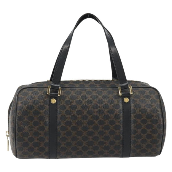 CELINE Macadam Canvas Mini Boston Bag PVC Black Gold Auth 190399A