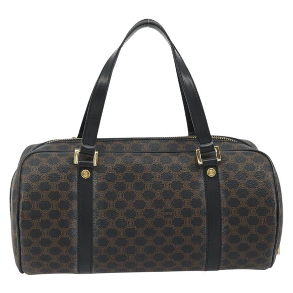 CELINE Macadam Canvas Mini Boston Bag PVC Black Gold Auth 190399A