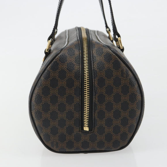 CELINE Macadam Canvas Mini Boston Bag PVC Black Gold Auth 190399A