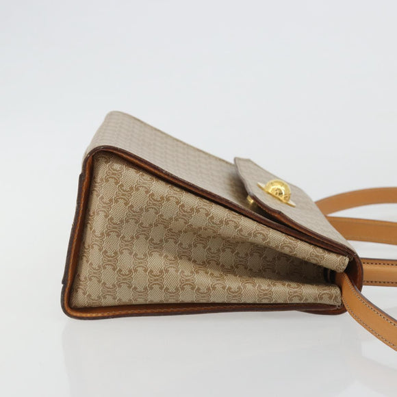 CELINE Macadam Canvas Star Ball Hand Bag PVC 2way Beige Gold Auth 190408A