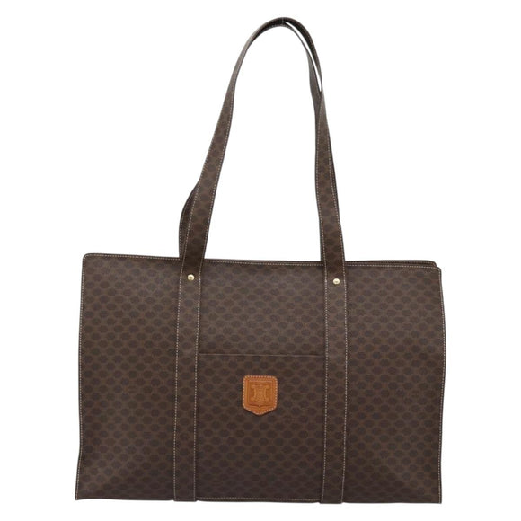 CELINE Macadam Canvas Tote Bag PVC Leather Brown Gold Auth 190411