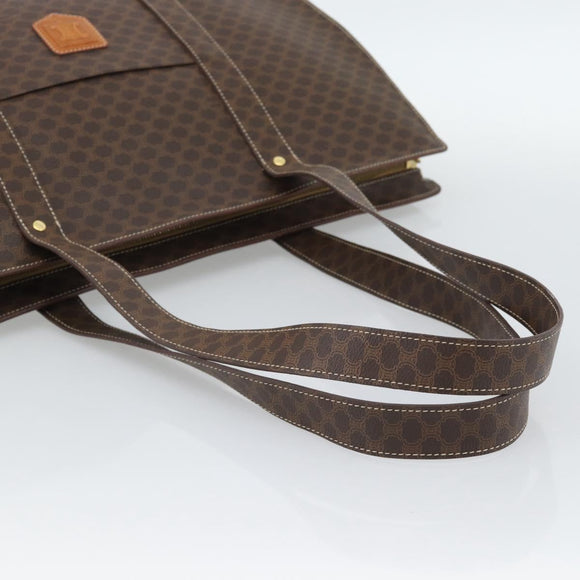 CELINE Macadam Canvas Tote Bag PVC Leather Brown Gold Auth 190411