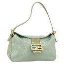 FENDI Zucchino Canvas Mamma Baguette Bag Coated Canvas Gold Green Auth 190420A-1