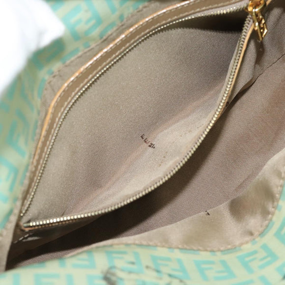 FENDI Zucchino Canvas Mamma Baguette Bag Coated Canvas Gold Green Auth 190420A
