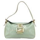 FENDI Zucchino Canvas Mamma Baguette Bag Coated Canvas Gold Green Auth 190420A-13