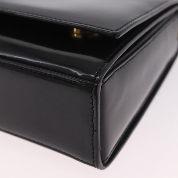 CELINE Hand Bag Patent leather Black Gold Auth 190425A