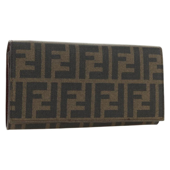 FENDI Zucca Canvas Long Wallet Black Brown Auth 190427V