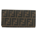 FENDI Zucca Canvas Long Wallet Black Brown Auth 190427V-13