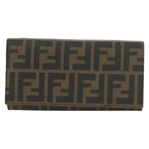FENDI Zucca Canvas Long Wallet Black Brown Auth 190427V