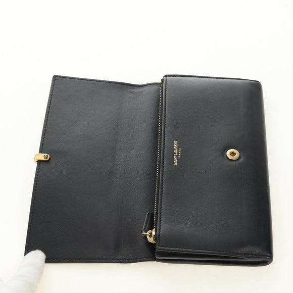 SAINT LAURENT Y Line Long Wallet Leather Black Gold 314995 Auth 190428A