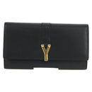 SAINT LAURENT Y Line Long Wallet Leather Black Gold 314995 Auth 190428A-13