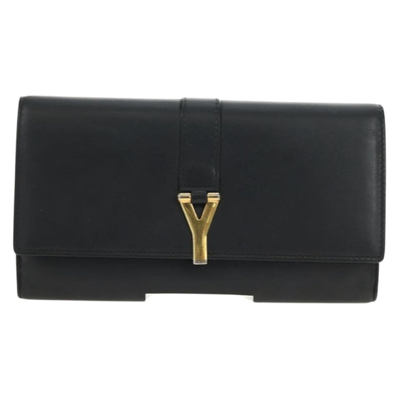 SAINT LAURENT Y Line Long Wallet Leather Black Gold 314995 Auth 190428A