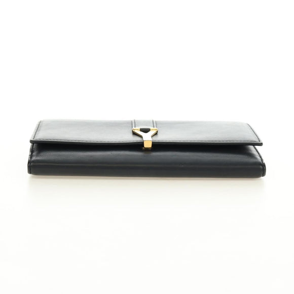 SAINT LAURENT Y Line Long Wallet Leather Black Gold 314995 Auth 190428A