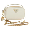 PRADA Chain Shoulder Mini Bag Safiano leather White Gold Auth 190429M-1
