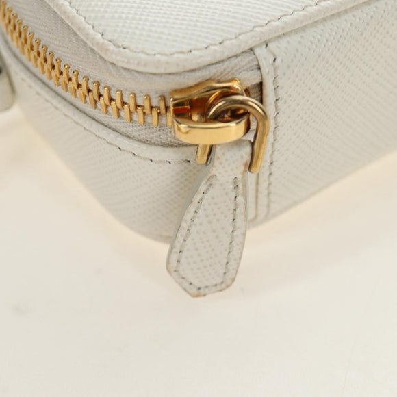 PRADA Chain Shoulder Mini Bag Safiano leather White Gold Auth 190429M