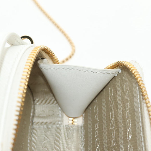 PRADA Chain Shoulder Mini Bag Safiano leather White Gold Auth 190429M