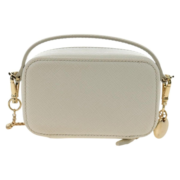 PRADA Chain Shoulder Mini Bag Safiano leather White Gold Auth 190429M
