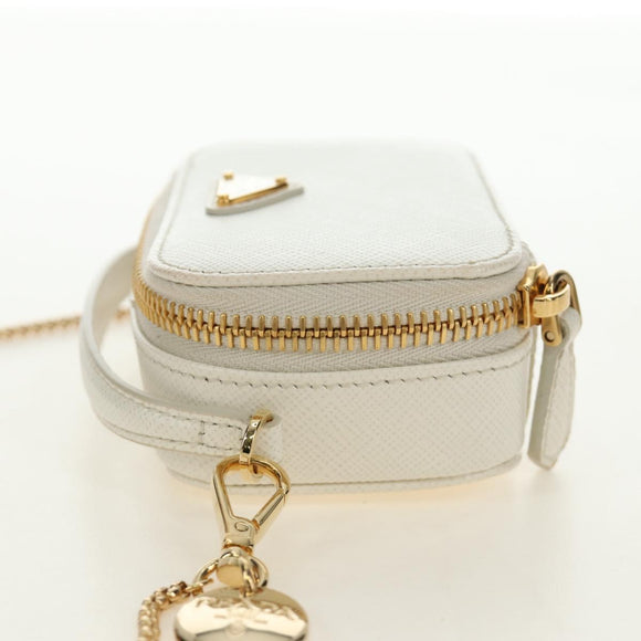 PRADA Chain Shoulder Mini Bag Safiano leather White Gold Auth 190429M