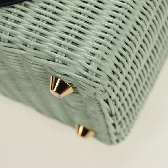 PRADA Hand Bag Rattan 2way Green Gold Auth 190430SAM