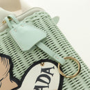 PRADA Hand Bag Rattan 2way Green Gold Auth 190430SAM-18