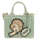 PRADA Hand Bag Rattan 2way Green Gold Auth 190430SAM-2