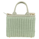 PRADA Hand Bag Rattan 2way Green Gold Auth 190430SAM-3